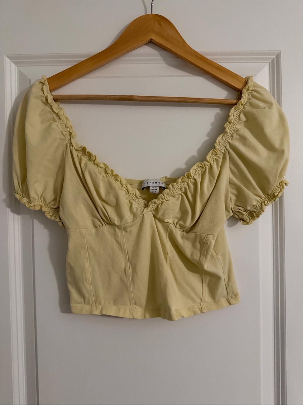 Topshop Butter Yellow Smocked Puff Sleeve Crop Top